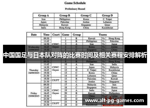 中国国足与日本队对阵的比赛时间及相关赛程安排解析